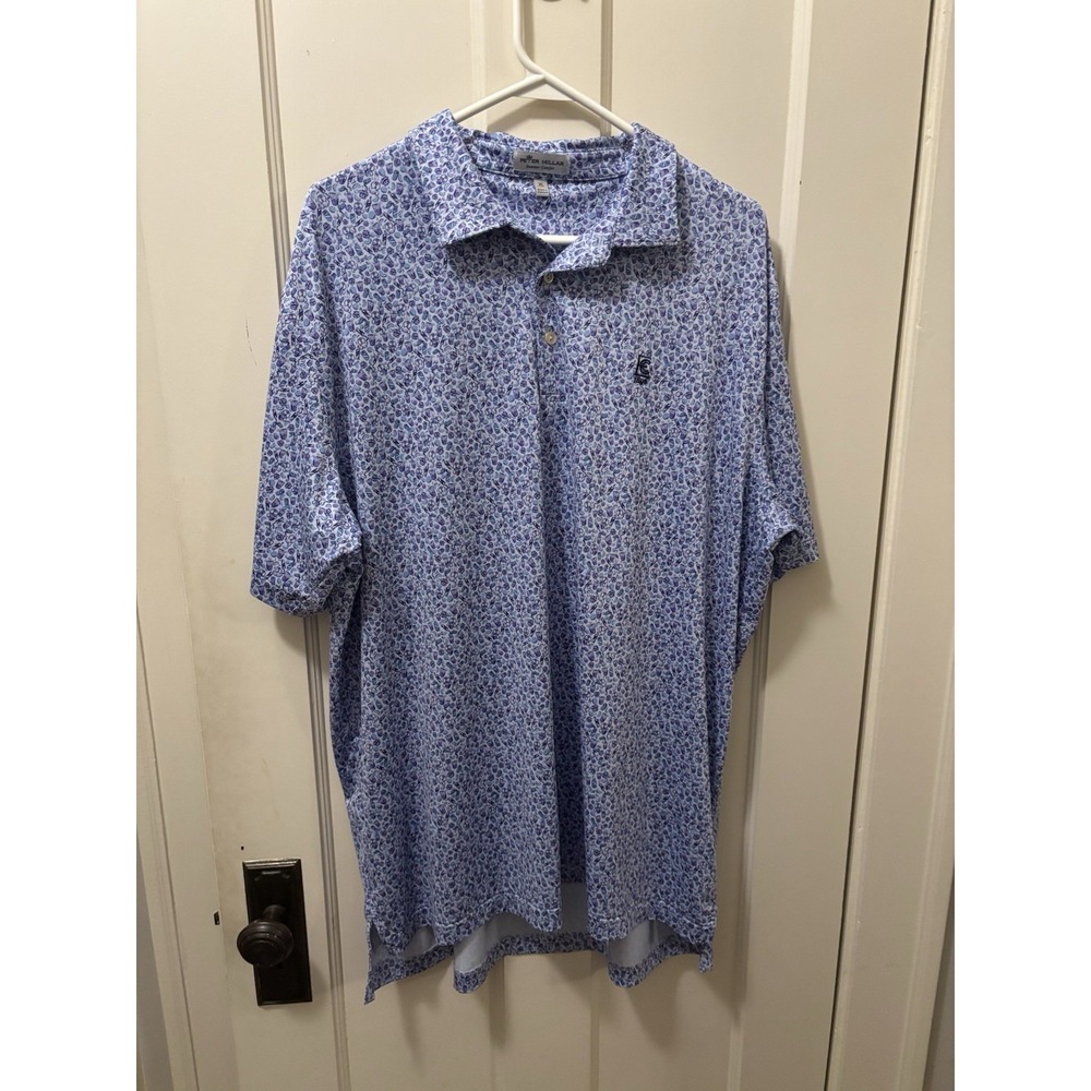 Peter Millar Performance Polo Shirt Mens Large Blue Golf Cocktail Drinks Stretch